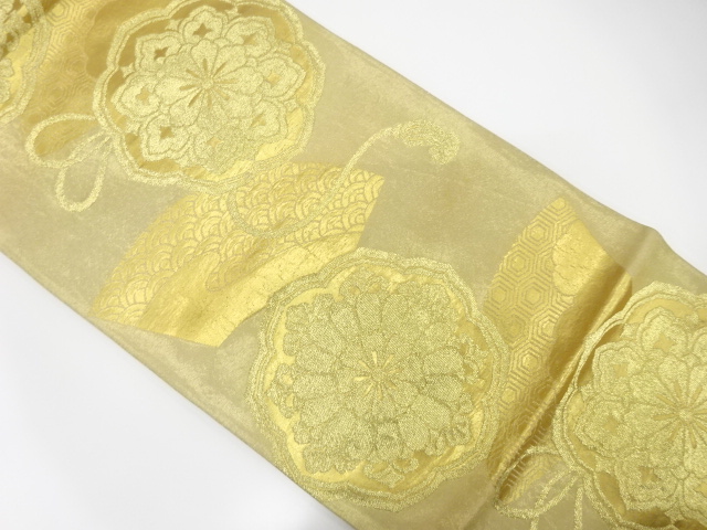 JAPANESE KIMONO / ANTIQUE FUKURO OBI / SILK / WOVEN FLORAL CREST